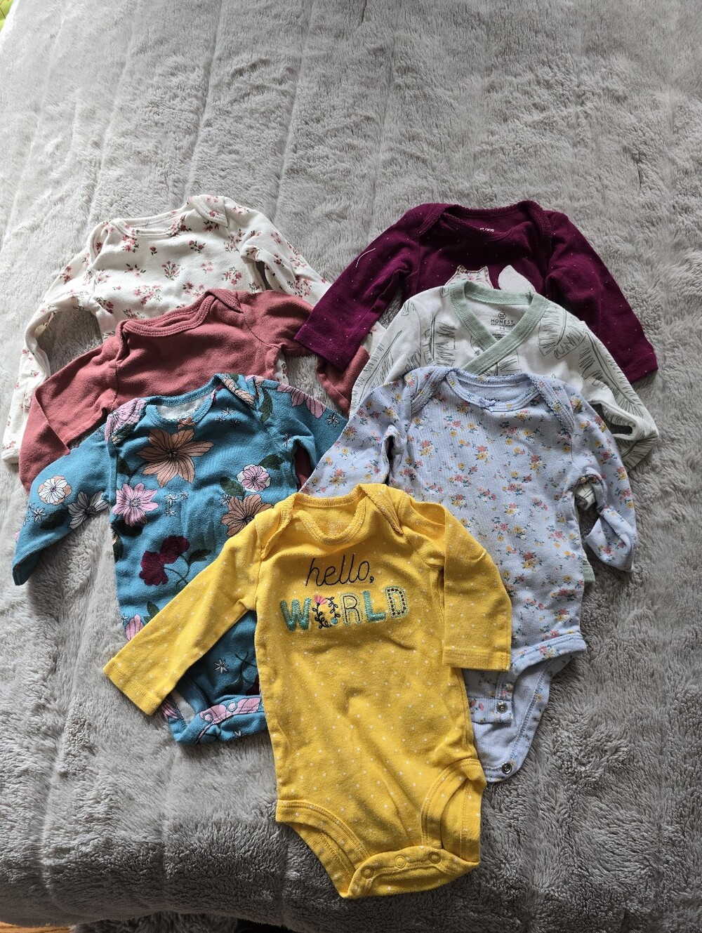 Assorted Baby Long-Sleeve Onesies - Yellow, Teal, Floral Mix